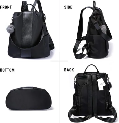 Vista 5 de Mochila impermeable liviana de nailon antirrobo para mujer, Negro, M