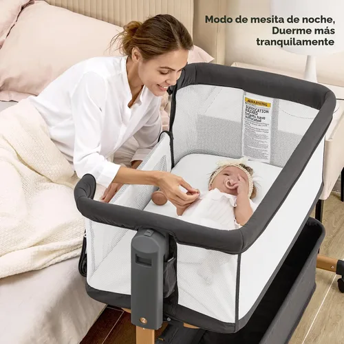 Vista 2 de Cuna de bebé para recién nacido, cuna 3 en 1, mecedora, gris oscuro