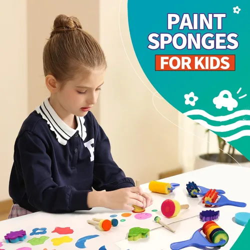 Vista 7 de YGDZ Pinceles de esponja para niños, 39 piezas de pinceles de esponja para niños pequeños, sellos de pintura de espuma, herramientas de dibujo