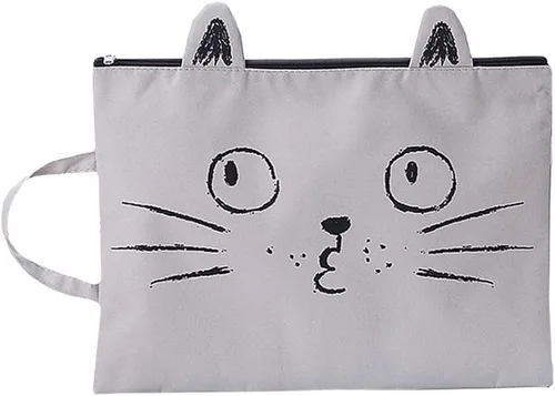 Vista 8 de Sun Kea Lindas carpetas de archivo de gato tamaño A4 con cremallera de lona portafolio bolsillo para documentos estudiantes papelería organizador