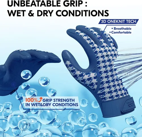 Vista 3 de Vgo... Men's Work Gloves,Gardening Gloves,TPE Waterproof Palms, Anti-Slip,Breathable 3D Knit Back(TP1152)