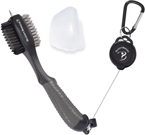 Vista 9 de Cepillo retráctil para palos de golf Cepillo doble de gran tamaño, agarre ergonómico, limpiador de ranuras retráctil y cordón