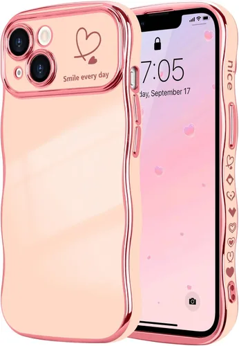 Vista 94 de LCHULLE - Funda para iPhone Air, linda para mujeres y niñas, con forma de onda, color azul bebé Luxury Plating Curly Wavy Frame with Love Heart