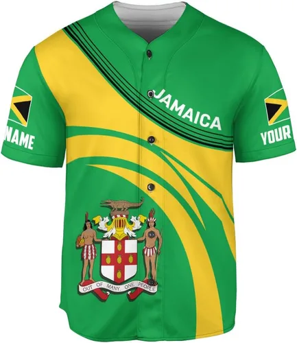 Vista 2 de Camiseta de béisbol de Jamaica con nombre personalizado, camiseta jamaicana personalizada, uniforme de orgullo de Jamaica, unisex, S-5XL