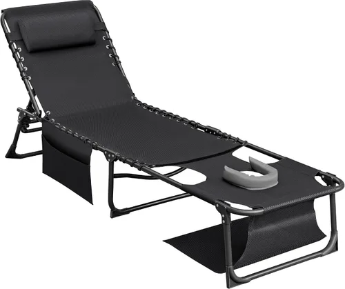 Vista 12 de Flamaker Silla Tumbona boca abajo ajustable de 5 posiciones para tomar el sol, silla de bronceado plegable con agujeros para la cara y los brazos