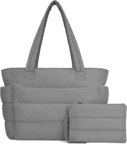 Vista 19 de TOPDesign Bolsa Tote Acolchada para Mujer, Bolso de Mano Ligero Inflado con Compartimentos, Bolsa de Hombro Acolchada para Trabajo, Viajes, Gimnasio