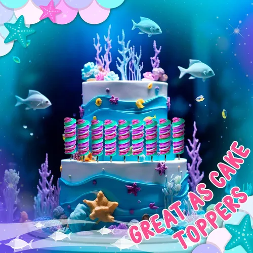 Vista 4 de Paletas de sirena, piruletas de remolino, caramelo de sirena para recuerdos de fiesta de sirenita y suministros de fiesta de sirena, chupones