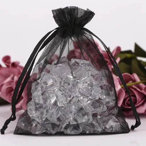 Vista 2 de Paquetes de 50 bolsas de organza de regalo de 4 x 6 pulgadas, cordón negro a granel para baby shower, Navidad, cumpleaños de profesores, recuerdos