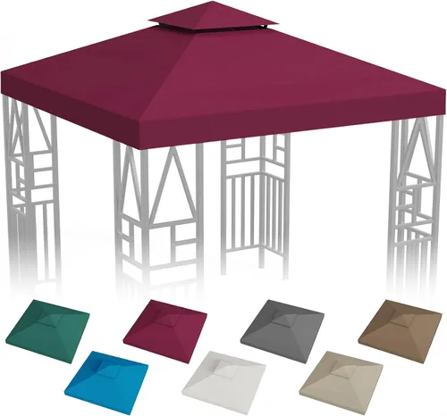 Vista 9 de Toldo de repuesto para cenador de 10 x 10 pies, refugio al aire libre para parte superior más pequeña, cubierta de dosel de doble nivel (beige)