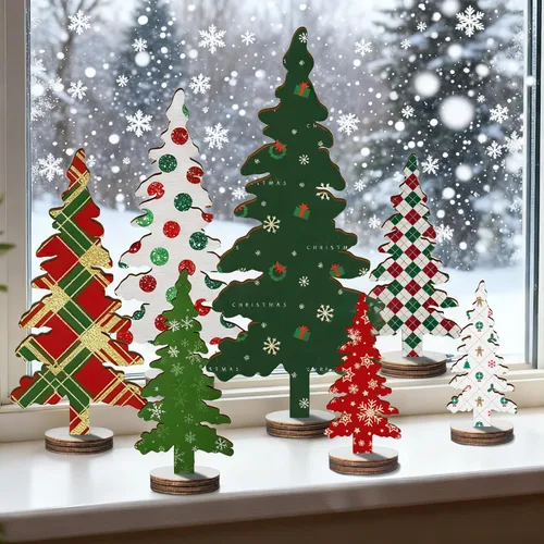Vista 3 de 7 piezas de decoración de Navidad para interiores, mini árboles de Navidad, decoraciones de Navidad para el hogar, estantes, repisas, chimenea