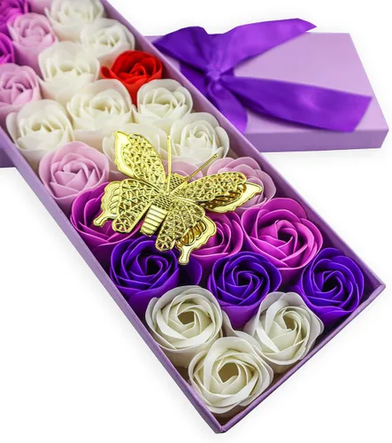 Vista 5 de JIALEEY 33 piezas de jabón de baño perfumado floral pétalos de flores, aceite esencial para plantas, juego de jabón de rosas, ideas de regalo