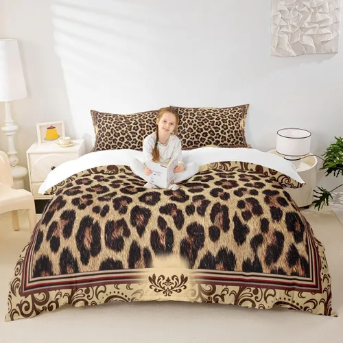Vista 8 de Juego de funda de edredón para niños, tamaño individual, diseño de cebra y leopardo con purpurina, decoración de habitación para niñas y mujeres