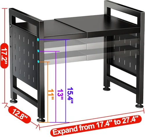Vista 8 de Kitstorack Estante ajustable para horno de microondas, estante para microondas resistente de 2 niveles con tablas de cortar, soporte para estantes