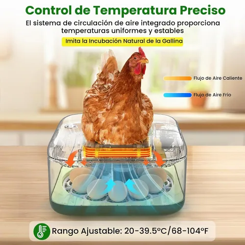 Vista 4 de Incubadora de 12 huevos con giro automático, recarga automática de agua y control de temperatura/humedad, además de guía de eclosión, criador