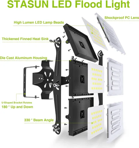 Vista 15 de STASUN - Luz de inundación LED para exteriores, 150 W, 15000 lúmenes, 6000 K, luz blanca IP66, impermeable, luz de estacionamiento comercial, 3