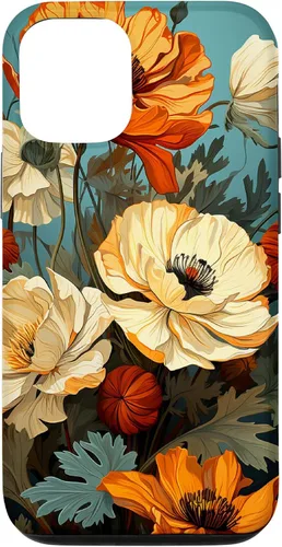 Vista 27 de Funda de flores mexicanas para iPhone 12 Pro Max Marigold Flower and Teal Aqua Blue Cyan