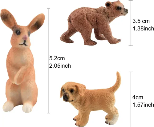 Vista 3 de TUPARKA Juego de 9 piezas de animales del bosque, figuras en miniatura, animales del bosque, figuras de ciervo, perro, conejo, oso figura