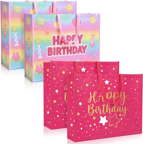 Vista 8 de Kajaia Bolsas de regalo de cumpleaños extra grandes, reutilizables, jumbo, grandes, suministros de fiesta de feliz cumpleaños, tela no tejida
