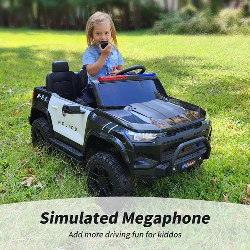 Vista 5 de Hikiddo Coche eléctrico de policía para niños de 2 plazas, juguete de paseo de 24 V 10 AH para niños grandes con control remoto, motores de 4 x 200
