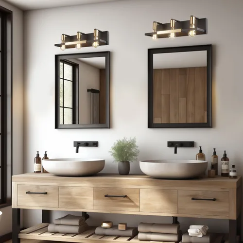 Vista 6 de Hamilyeah Lámparas de baño rústicas sobre espejo, luces de tocador negras y doradas mate para baño, 3 lámparas de pared vintage, iluminación
