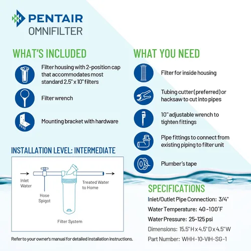 Vista 3 de Pentair OMNIFilter Sistema de Filtración de Agua para Toda la Casa con Válvula en la Cabeza de 10" de Tarea Estándar con Alivio de Presión