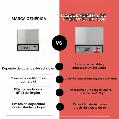 Vista 7 de Taylor Precision TE10R - Báscula digital para porciones de 10 libras con plataforma S/S