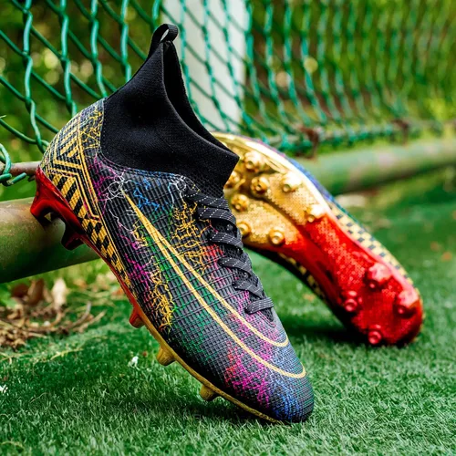 Vista 3 de Zapatos de fútbol para hombre y mujer, zapatos de fútbol con suela dorada, zapatos de fútbol para estudiantes, zapatos de entrenamiento de hierba