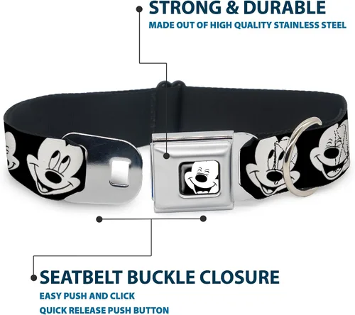 Vista 4 de Buckle-Down Collar de perro con hebilla de cinturón de seguridad, dálmatas para correr, patas, negro, gris, blanco, negro, 1.5 pulgadas de ancho, se