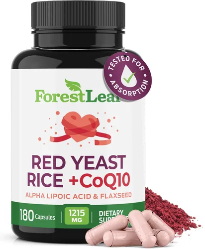 Vista 9 de Arroz de Levadura Roja 1215 mg. Cápsulas – Levadura de Arroz Rojo de Fuerza Extra con Suplemento CoQ10, Más Ácido Alfa Lipoico y Linaza Orgánica