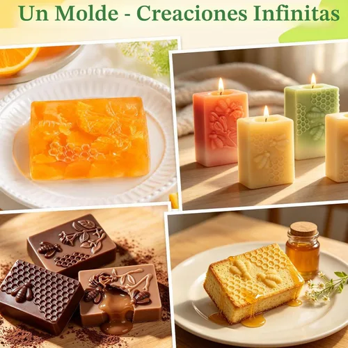Vista 5 de Bee - Moldes de silicona para jabón, paquete de 2 moldes rectangulares de Jabón de panal de abeja