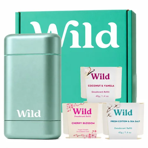 Vista 20 de Wild - Kit de inicio recargable de desodorante con estuche de agua y recarga perfumada de pomelo rosa y lima 1.4oz - Sin aluminio - Protección