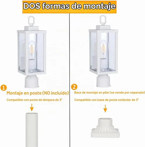 Vista 6 de GRUENLICH Outdoor Post Light Fixture, Tempered Glass, 16.5" White 1 Pack Blanco