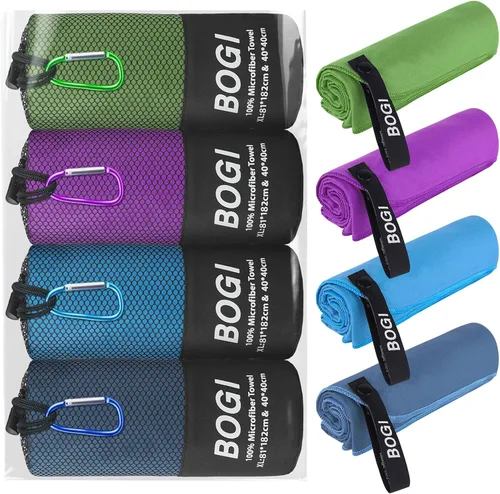 Vista 16 de BOGI Paquete de 4 toallas deportivas de viaje de microfibra, toalla de secado rápido, toalla de camping de microfibra suave y ligera, absorbente