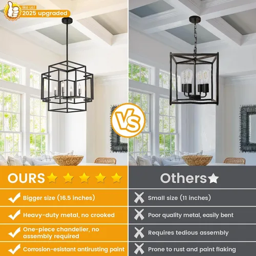 Vista 2 de Lámpara de araña de granja de 16.5 pulgadas, lámpara colgante de techo industrial de 4 luces, accesorios de iluminación modernos para vestíbulo
