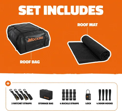 Vista 8 de Mockins Bolsa de Carga para Techo de Automóvil de 16 Pies Cúbicos Bolsa de Techo de 45"x34"x18" para Automóvil Sin Portaequipajes Portaequipajes