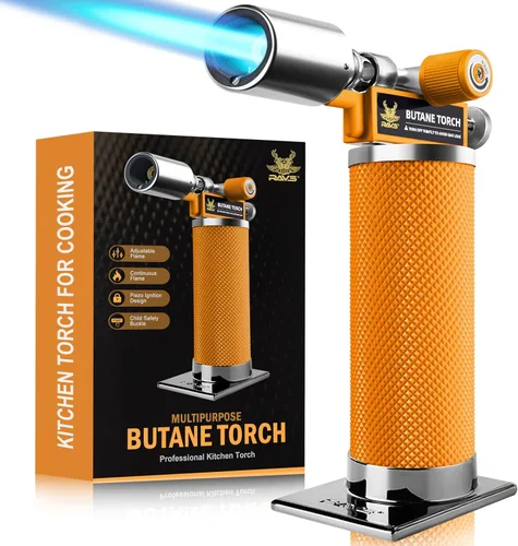 Vista 12 de RAVS Encendedor de butano, soplete de cocina recargable con llama ajustable y hebilla de seguridad, mini linterna de metal premium para hornear