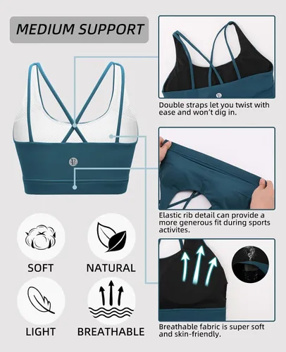 Vista 4 de Running Girl - sujetador deportivo para mujer, con tirantes acolchados y espalda cruzada, para yoga, de soporte mediano y con copas extraíbles