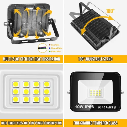 Vista 3 de SKYWORLD Paquete de 2 focos LED de 10 W para exteriores, luces de seguridad de 1000 lúmenes, lámpara exterior de 6000 K, luz blanca diurna, IP66