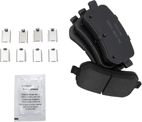 Vista 4 de TRQ Kit de pastillas de freno delanteras y traseras y rotores Kit de productos químicos de freno, pastillas de freno de cerámica compatible con Ford