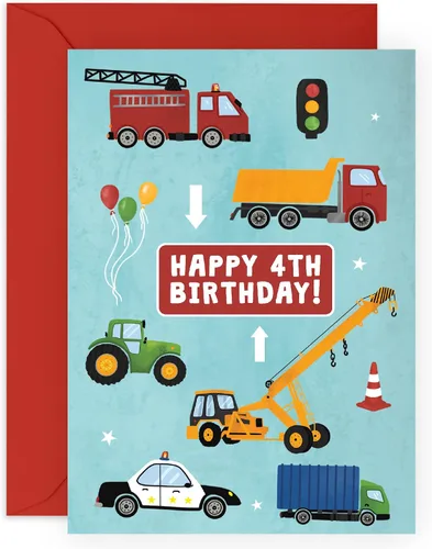 Vista 7 de CENTRAL 23 Tarjeta colorida de primer cumpleaños para niños – Feliz primer cumpleaños – Edad 1 – 1 año – Tarjeta de felicitación de camión y coche