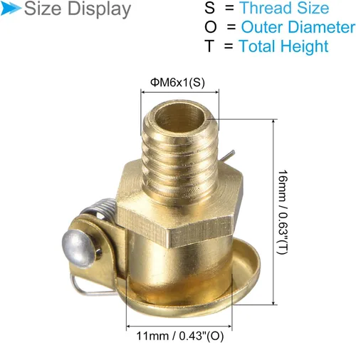 Vista 2 de Tapa de copa de aceite de grasa de resorte de cobre, Rosca M6x1 Contenedor de aceite Oiler Torno Máquina Accesorios de potencia