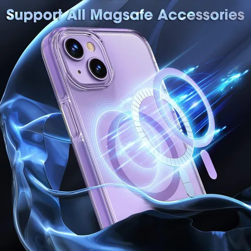 Vista 2 de MATEPROX Compatible con MagSafe para iPhone 14, funda magnética transparente transparente, antiamarilla, delgada, a prueba de golpes, de cristal