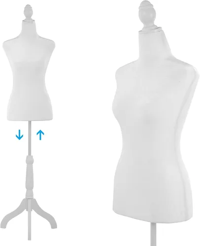 Vista 9 de Maniquí cuerpo vestido forma torso maniquí femenino 49.6-63.4 pulgadas maniquí con altura ajustable trípode de madera soporte para la exhibición
