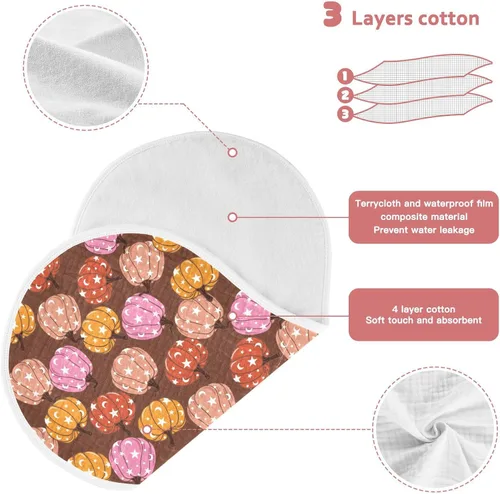 Vista 3 de Muslin Baby Burp Cloths, Retro Pumpkin 70s Hippie Muslin Washcloths Baby Bibs Rags Comfy Soft Absorbent in for Newborn Boys and Girls 4 Piece 22 x