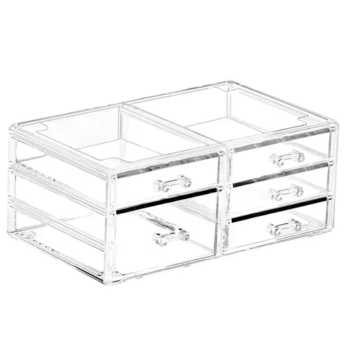Vista 10 de Cq acrylic Organizador de maquillaje apilable con 3 cajones, organizador de cajones transparente para mostrador de tocador, organizador