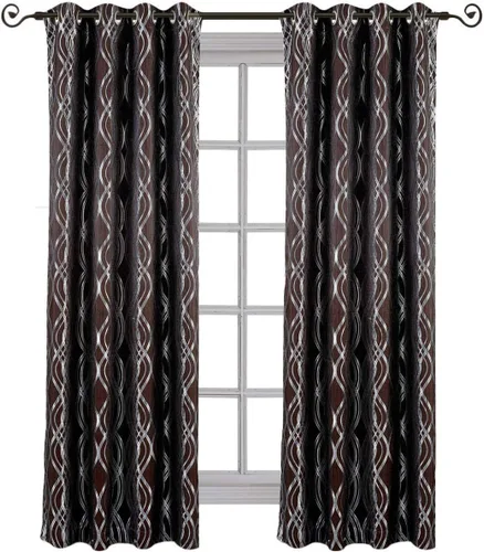 Vista 3 de Royal Bedding Regalia - Paneles de cortina de ventana con textura jacquard abstracta con ojales superiores, juego de 2 paneles, 52 x 63 pulgadas