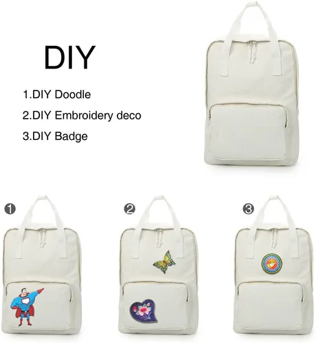 Vista 7 de Mochila de lona unisex para bricolaje (blanco 02), Beige, Mochila de lona DIY