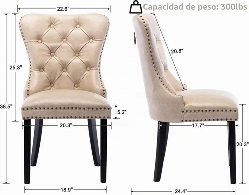 Vista 2 de Shunzhi Juego de 2 sillas de comedor de piel sintética, sillas de comedor Beige