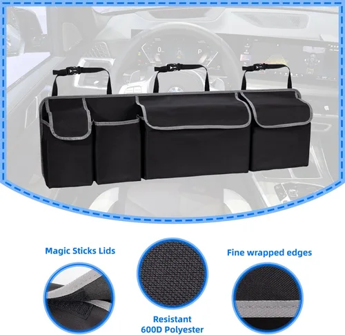 Vista 5 de Organizador de maletero de automóvil, organizador de maletero de asiento trasero de gran capacidad (40.16 x 10.63 pulgadas), bolsa de almacenamiento