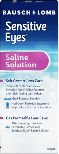 Vista 7 de Bausch + Lomb Solución salina para ojos sensibles, enjuague diario suave para lentes de contacto suaves y permeables a los gases, con potasio, 12